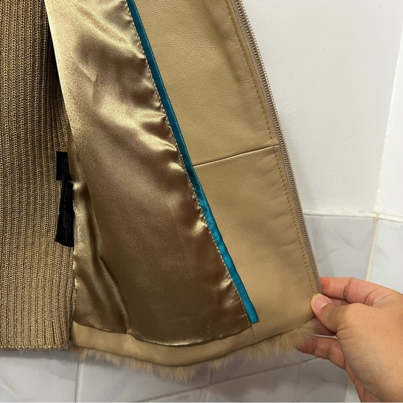 Penny Lane Rabbit Fur Full Zip Vest Leather Trim Beaded Size L Bratz Mobwife - Picture 7 of 12